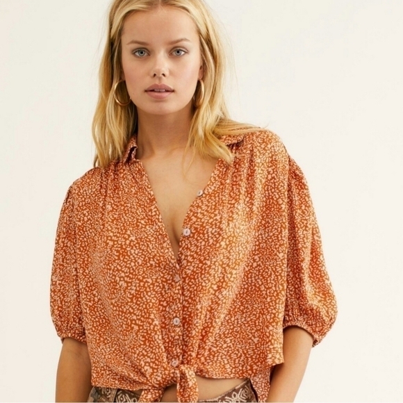 Free People Rust Combo Celia Blouse size S - Picture 3 of 12